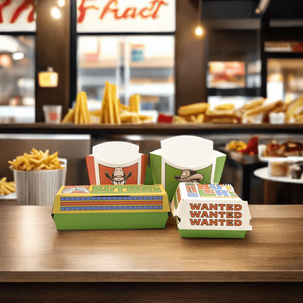 Custom Printed Food Grade Fast Food Takeaway Disposable Kraft Paper Hot Dog French Fries Fried Chicken Burger Packaging Box