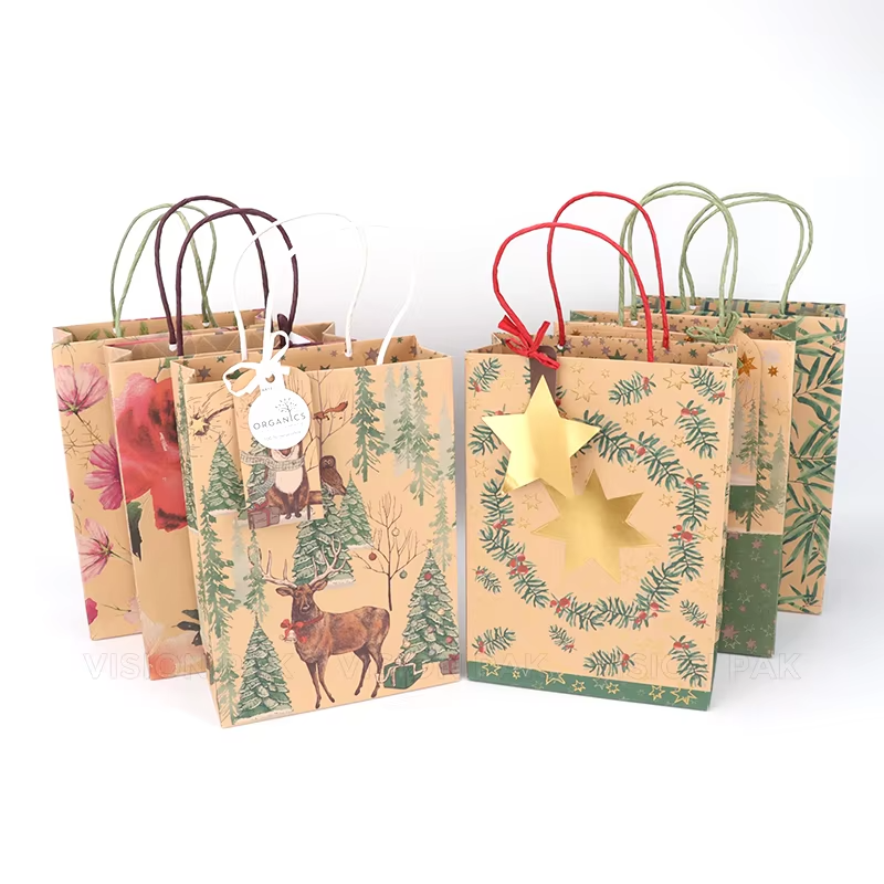 Fashionable Eco-friendly Kraft Paper Bag Accepts Custom Printed Gift Bag Fast Food Take Away Twist Handle Shopping Bag