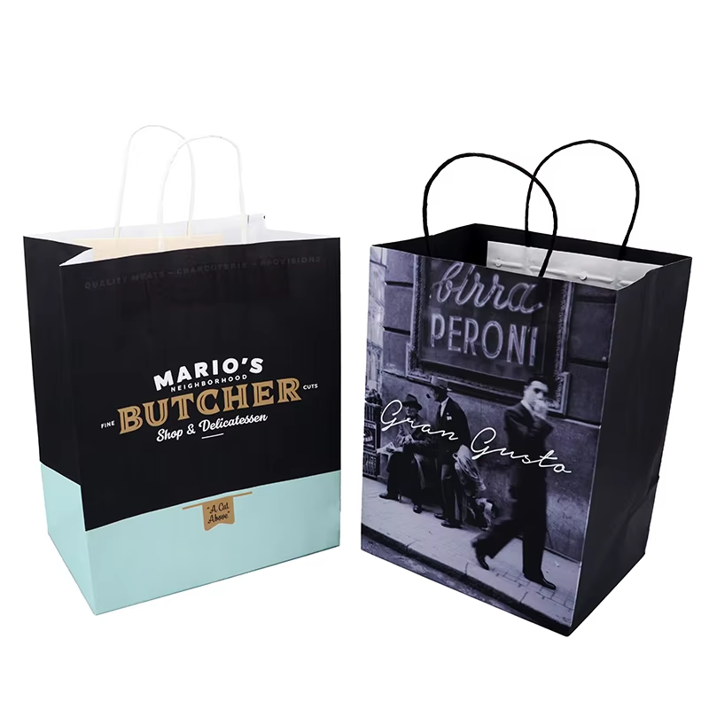 Wholesale Black Kraft Paper Twisted Handle Shopping Carrier Bag With Logo Printed