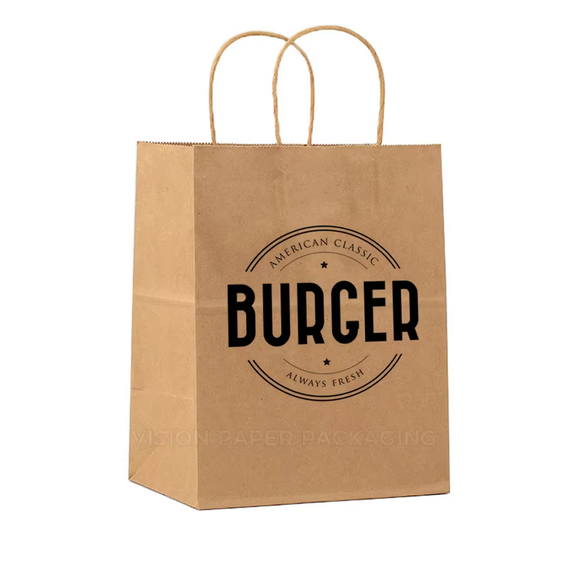 Fashionable eco-friendly kraft paper bag accepts custom printed gift bag fast food take away twist handle shopping bag
