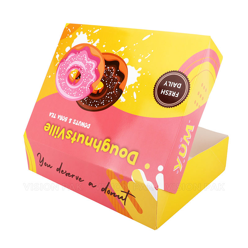 Custom Printed Snack Donut Food Bakery Packaging Box Clear White Paper Dessert Bakery Box