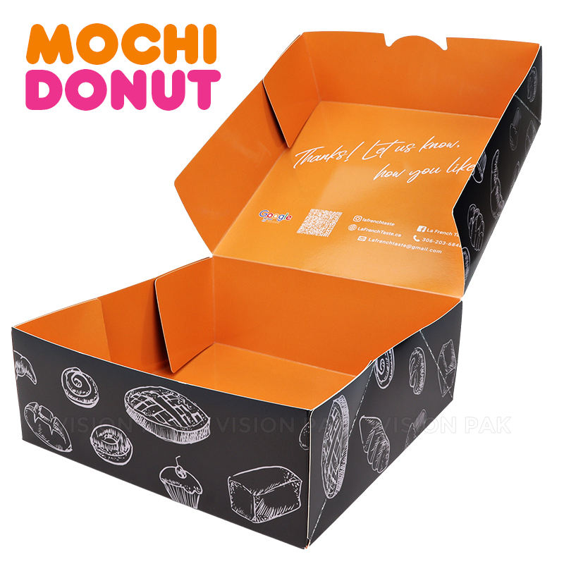 Custom Size Logo Printed Folding Flat Cardboard Luxury Pastry Bread Cake Macaron Sandwich Salad Bakery Donut Packaging Paper Box