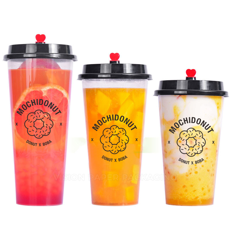 Custom Printed Plastic Cups With Lids and Straws for Boba Bubble Tea Coffee Smoothie Yogurt Party