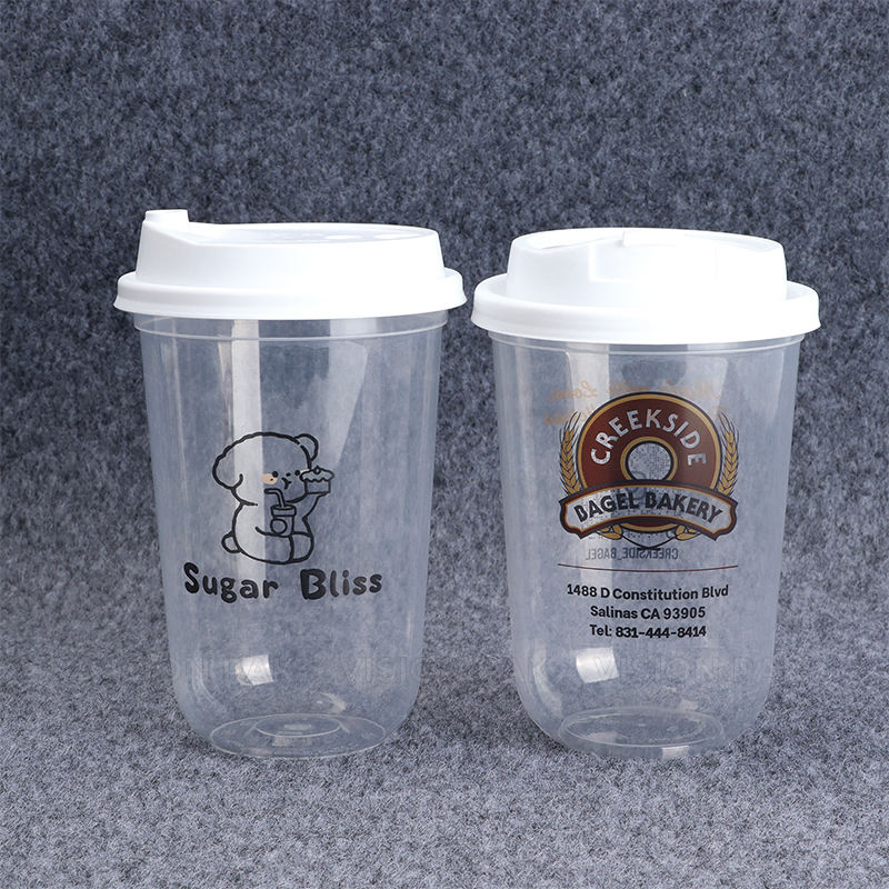 Factory Custom Print Logo Boba Plastic Cups Thick Hard Bubble Tea Cup 16oz 24oz Juice Smoothie Iced Coffee Plastic Cup With Lid