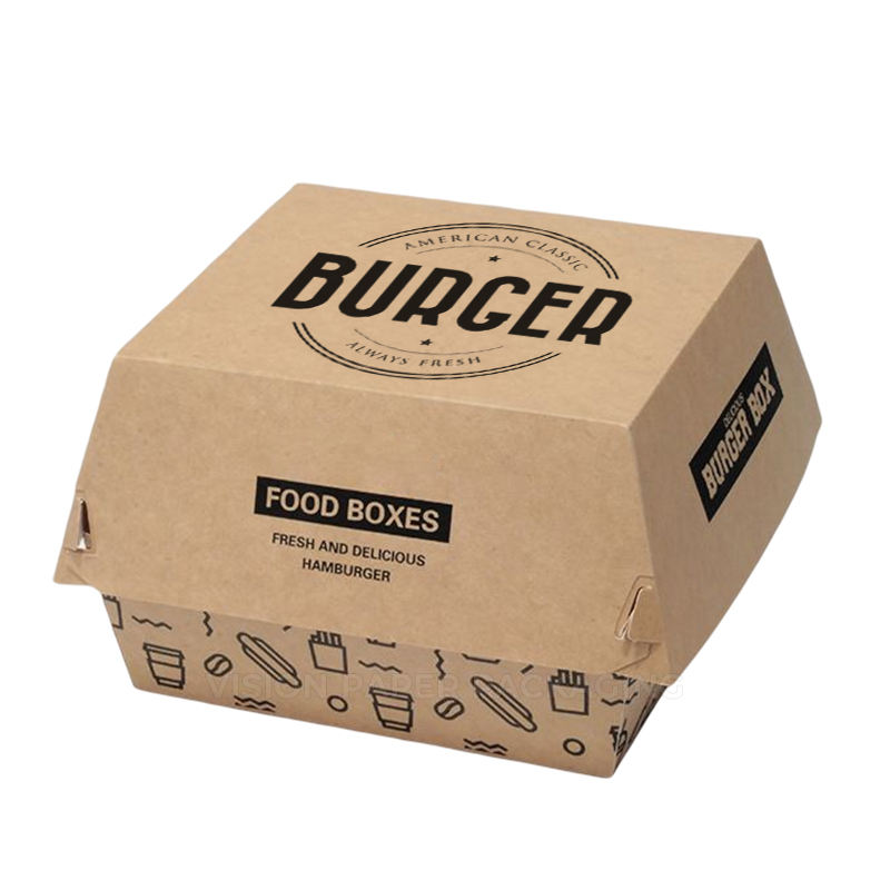 Custom Kraft Paper Brown Burger Take Out Paper Box for Fast Food